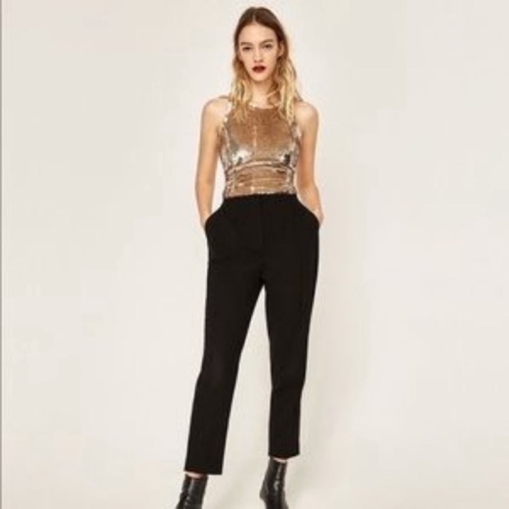Zara Gold Sequin Racer Back Crop Top